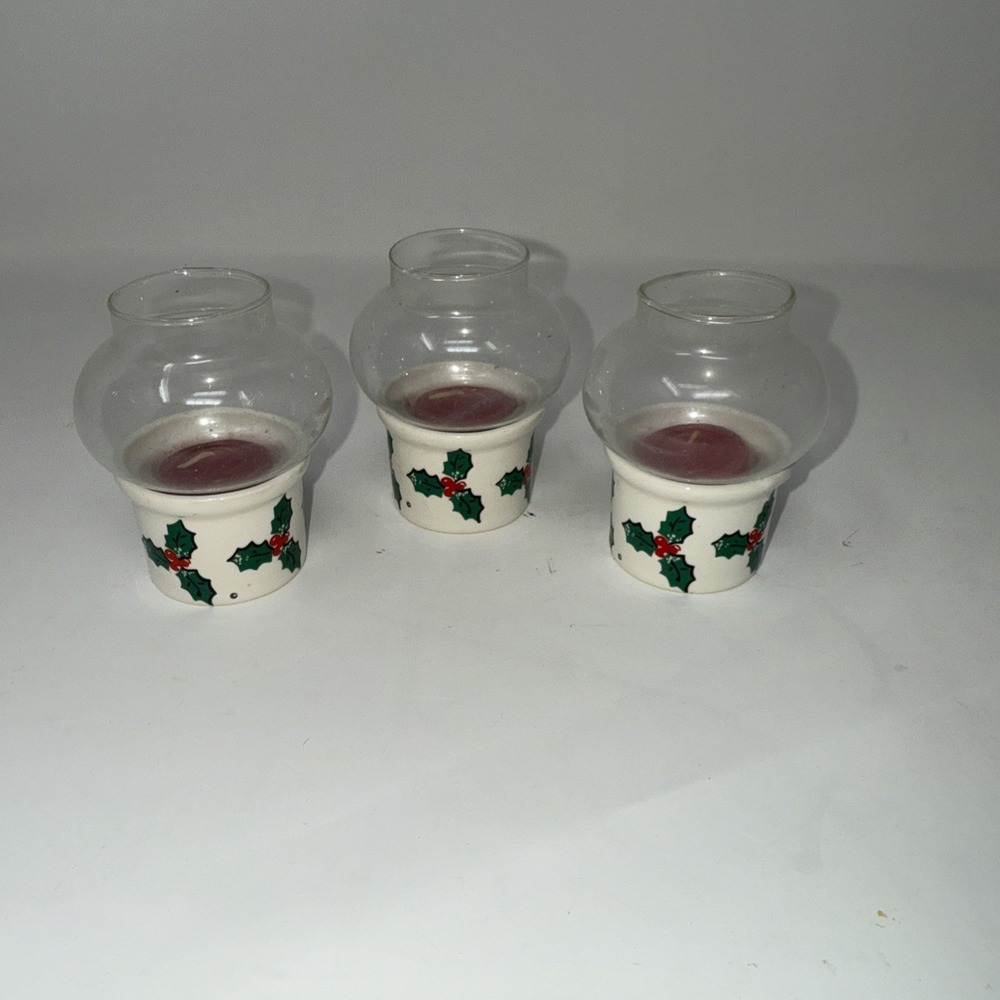 VTG The Love Mug Mini Candle Lantern Set of 3 Christmas Holiday Holly Trinket